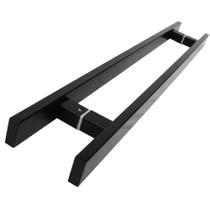 Puxador Inox Duplo Para Porta - Barra Chata Preto - 60 Cm