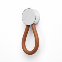 Puxador Ponto Fune Couro Marrom e Cromado Zen Design