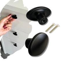 Puxador Ponto Oval Preto p/ móveis em geral, feito em metal