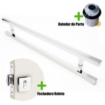 Puxador Porta (ARISTOCRATA) Aço Inox Polido + fechadura rolete inox polido +Batedor de porta polido