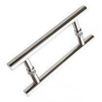 Puxador Porta Passagem Duplo 7001 Inox Tubular Reto 30cm Polido 25x300mm Prateado