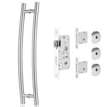 Puxador Porta tubo curvo C 70cm + Kit fechadura tetra Es Puxador Porta tubo curvo C 70cm + Kit fechadura tetra Es