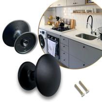 Puxador Preto Fosco Mod. Botão 2 Unidades Metal Resistente para Móveis em Geral, Qualidade Premium Puxador Preto Fosco Mod. Botão 2 Unidades Metal Resistente para Móveis em Geral, Qualidade Premium