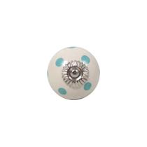 Puxador Redondo Branco c/ Poá Turquesa em Cerâmica 5x5x8 cm Puxador Redondo Branco c/ Poá Turquesa em Cerâmica 5x5x8 cm