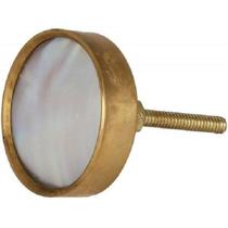 Puxador Redondo Branco em Mármore e Metal Dourado