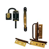 Puxador + Trinco + Dobradiças Alça Porta Camarão Oxidado