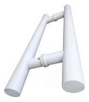 Puxador Tubular Branco Inox Polido Porta 45Cm 32Mm Vidro 3,2