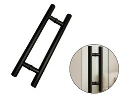 Puxador Tubular Redondo Preto 45cm - Porta de Vidro Madeira 30cm Entre Furos Inox