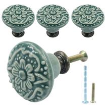 Puxadores de Cerâmica Piutouyar Verdes, Diâmetro de 3,4 cm, 4 Peças