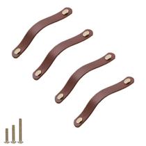 Puxadores de couro para gaveta ESreake, kit com 4 unidades, 14 x 2,5 cm, marrom Puxadores de couro para gaveta ESreake, kit com 4 unidades, 14 x 2,5 cm, marrom