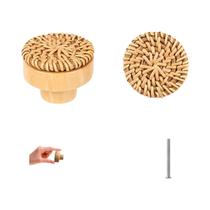 Puxadores De Gaveta De Madeira De Rattan Boho 6-24 Unidades Puxadores De Cômoda Feitos À Mão Móveis
