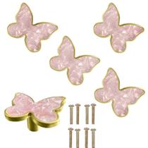 Puxadores para armário BAOTXHBR Borboleta em liga de zinco rosa 6 peças Puxadores para armário BAOTXHBR Borboleta em liga de zinco rosa 6 peças