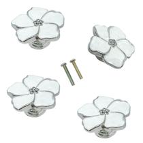 Puxadores para armário LLDYNW 4 peças flor branca em liga de zinco Puxadores para armário LLDYNW 4 peças flor branca em liga de zinco