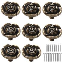 Puxadores para Armário Tverghvad, Kit com 8 Unidades, Bronze Vintage, Rosas, Zinco Puxadores para Armário Tverghvad, Kit com 8 Unidades, Bronze Vintage, Rosas, Zinco