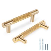 Puxadores para armário Zernmiarder, kit com 2, furação de 7,6 cm, metal dourado Puxadores para armário Zernmiarder, kit com 2, furação de 7,6 cm, metal dourado