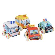 Puxe para trás o brinquedo macio do bebê do brinquedo do carro das crianças do brinquedo do carro do luxuoso 4 carros com tapete do jogo