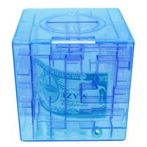 Puzzle 3D Cube Money Bank para crianças Blue Transparent Maze