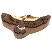 Puzzle Box Hawk All Natural Wood Intarsia com compartimento secreto