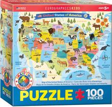 Puzzle EuroGraphics: Mapa ilustrado dos Estados Unidos, 100 unidades