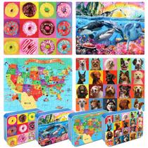 Puzzle LELEMON para crianças de 4 a 6 anos, pacote com 4, 100 peças com caixa de metal Puzzle LELEMON para crianças de 4 a 6 anos, pacote com 4, 100 peças com caixa de metal