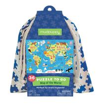 Puzzle Mudpuppy Map of the World 36 peças para crianças a partir de 3 anos com bolsa