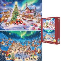 Puzzle Pixlora Christmas 1000 peças para adultos, pacote com 2