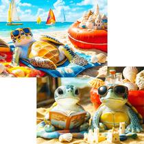 Puzzle Pixlora, pacote com 2, 1000 peças, Sea Turtle Beach, 68x49 cm