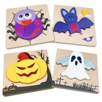 Puzzles de madeira Anditoy Halloween, pacote com 4 para crianças com sacolas de guloseimas