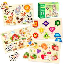 Puzzles de madeira KECIABO Montessori Toys para crianças, pacote com 4 Puzzles de madeira KECIABO Montessori Toys para crianças, pacote com 4