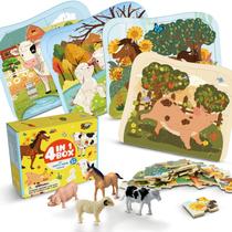 Puzzles de madeira para animais de fazenda, pacote com 4 Zippytots e bonecos de 3 ou mais