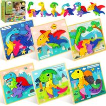 Puzzles de madeira TOY Life Dinosaur, pacote com 6 para crianças de 1 a 5 anos