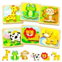 Puzzles infantis de madeira Benresive Animal de 1 a 3 anos, pacote com 6