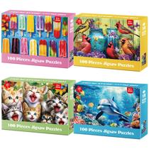 Puzzles Jeacirio de 100 peças para crianças de 4 a 10 anos com pacote de 4