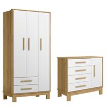 Q Encanto Slim Guarda Roupa e Cômoda Freijó/Branco