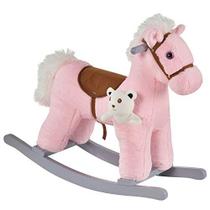Qaba Kids Plush Ride-On Rocking Horse com brinquedo de urso, cadeira infantil com brinquedo macio de pelúcia e sons realistas divertidos, rosa