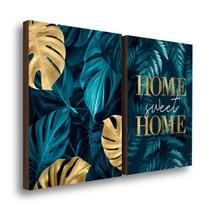 QADR13-Kit 2 Quadros Decorativos Folhagem Home Sweet Home Blue 50x70cm