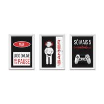 QADR53-Kit 3 Quadros Decorativos Jogo Online Não Tem Pause 24x34cm