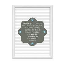 QADR71-Quadro Decorativo Santo Anjo do Senhor Listrado Azul 34x44cm