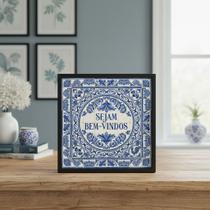 Quadr Estilo Azulejo Sejam Bem-Vindos 33x33 Mold Preta Vidro
