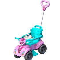Quadriciclo Infantil carrinho de passeio haste pra empurrar empurrador menina rosa e verde