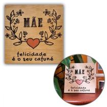 Quadrinho de Madeira Mae, Felicidade e o Seu Cafune - Usare Usare Luminarias