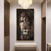Quadro 1 peça decoração 2 faces leão e Jesus Cristo