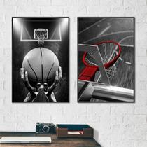Quadro 2 peças decoração basquete esporte aro cesta arremesso