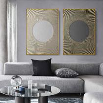 Quadro 2 peças decoração circulos modernos linhas douradas
