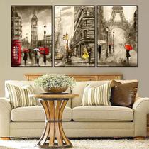 Quadro 3 peças decoração cidade envelhecida Londres Paris - Ana Decor