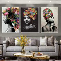 Quadro 3 peças decoração mulheres negras cultura vintage - Ana Decor