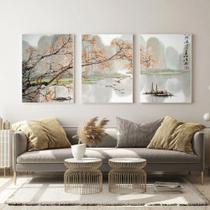 Quadro 3 peças decoração paisagem japonesa natureza - Ana Decor