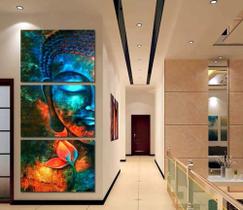 Quadro 3 Peças Rosto De Buda Colorido 180x60