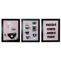 Quadro 3 Telas Decorativo com Vidro I Coffee Mdf Adesivado