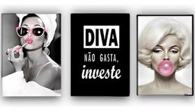 Quadro 3 Telas Moda Marylin Diva Investe"